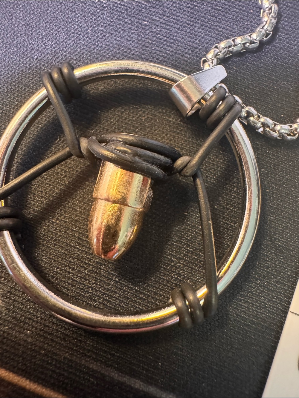 Cyberpunk Black and Silver Bullet Ring Pendant Necklace
